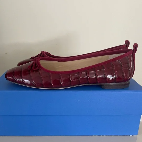 J. McLaughlin Anastasia Crocodile Leather Flats in French Merlot - Picture 3 of 7